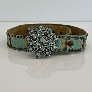 LEATHEROCK GREEN GOLD CRYSTAL STUDDED FABRIC BELT